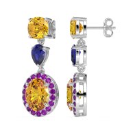 Three-Stone Dangle Halo Earrings