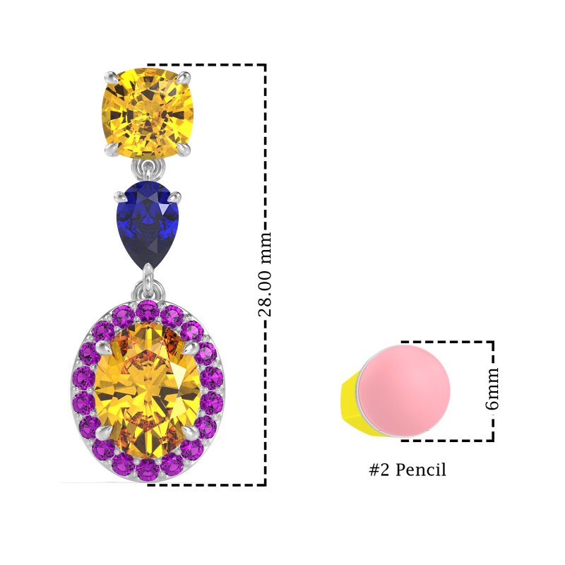 Three-Stone Dangle Halo Earrings