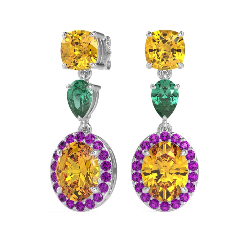 Three-Stone Dangle Halo Earrings