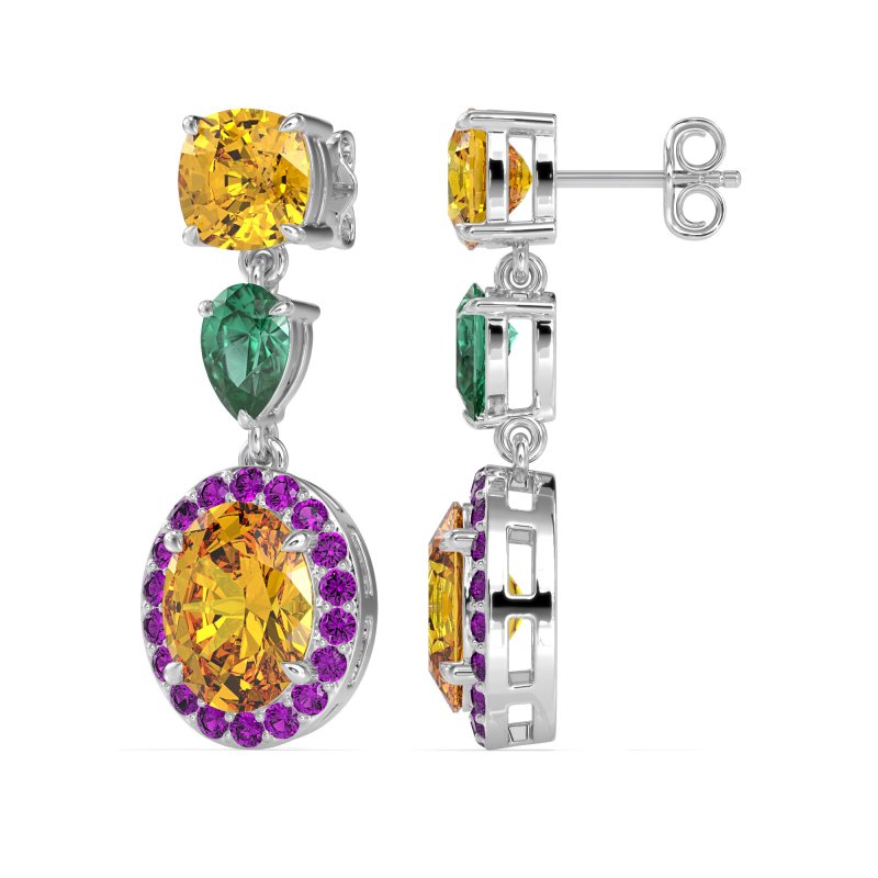 Three-Stone Dangle Halo Earrings