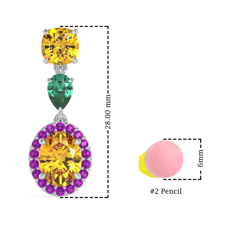 Three-Stone Dangle Halo Earrings