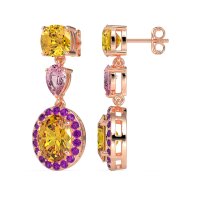 Three-Stone Dangle Halo Earrings