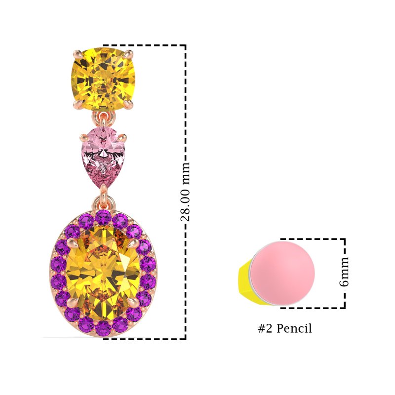 Three-Stone Dangle Halo Earrings