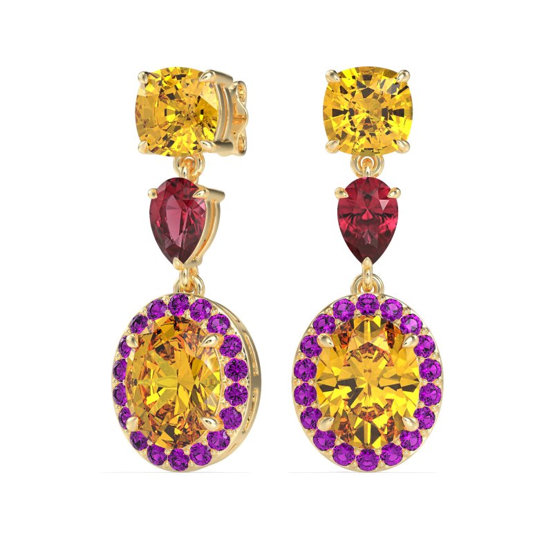 Three-Stone Dangle Halo Earrings