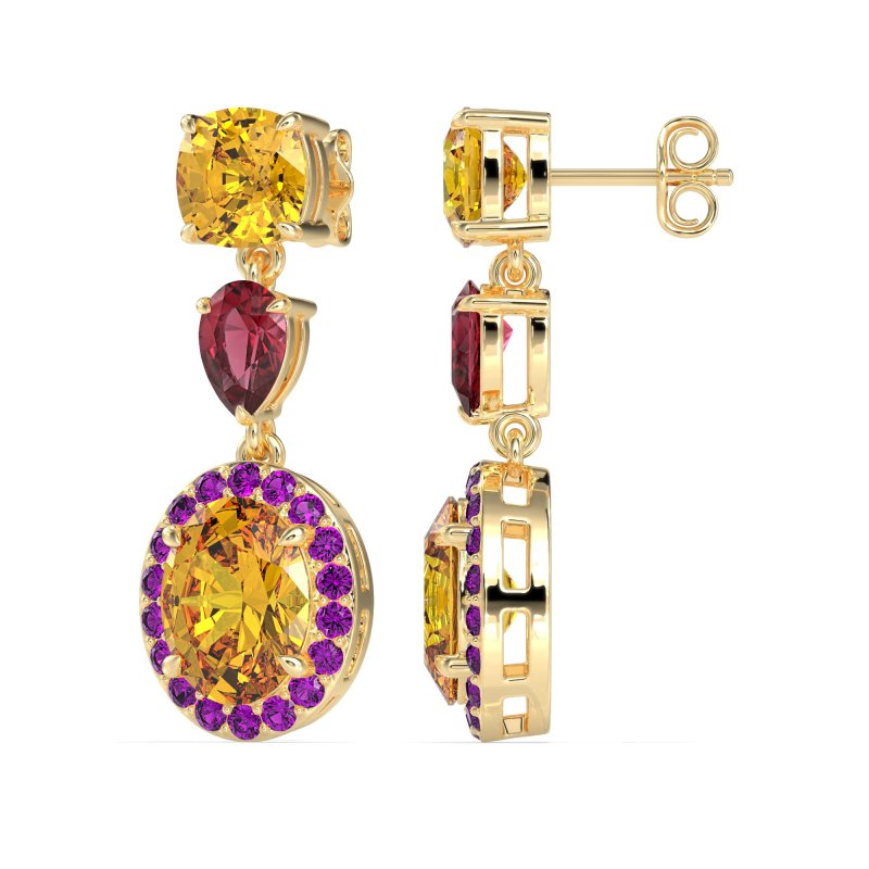 Three-Stone Dangle Halo Earrings