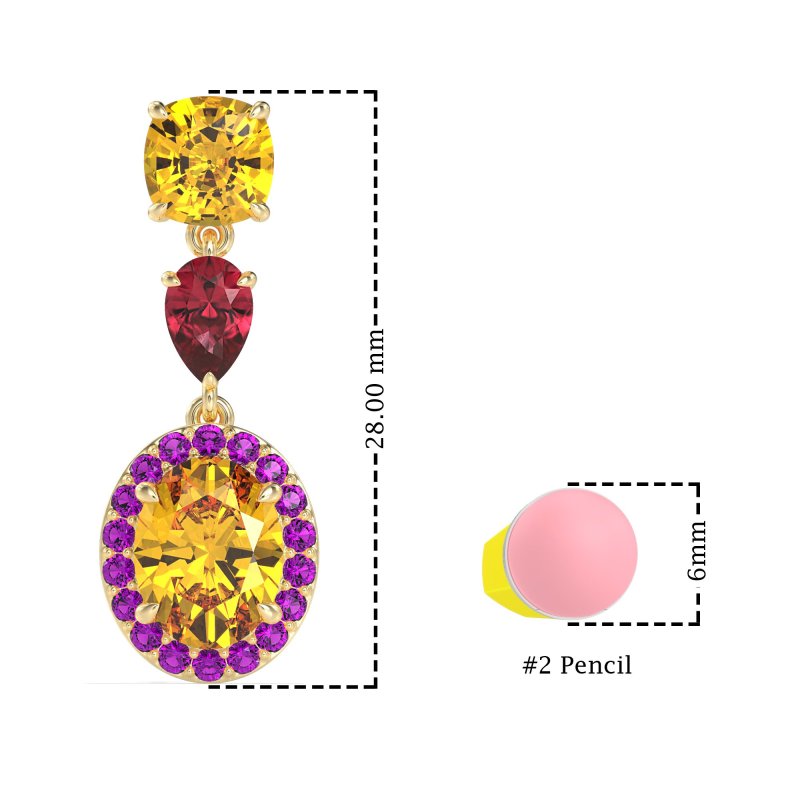 Three-Stone Dangle Halo Earrings