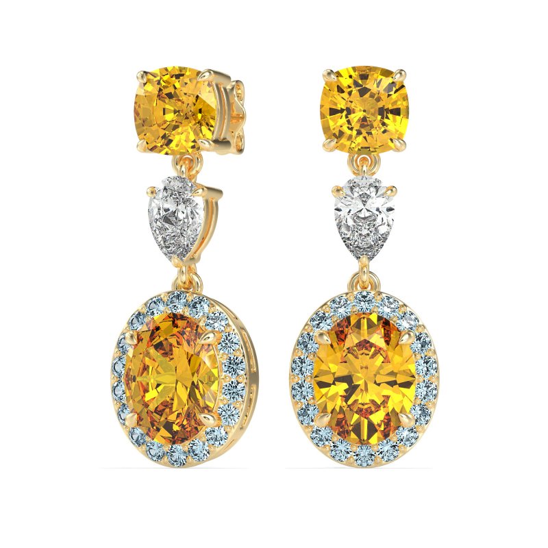 Three-Stone Dangle Halo Earrings