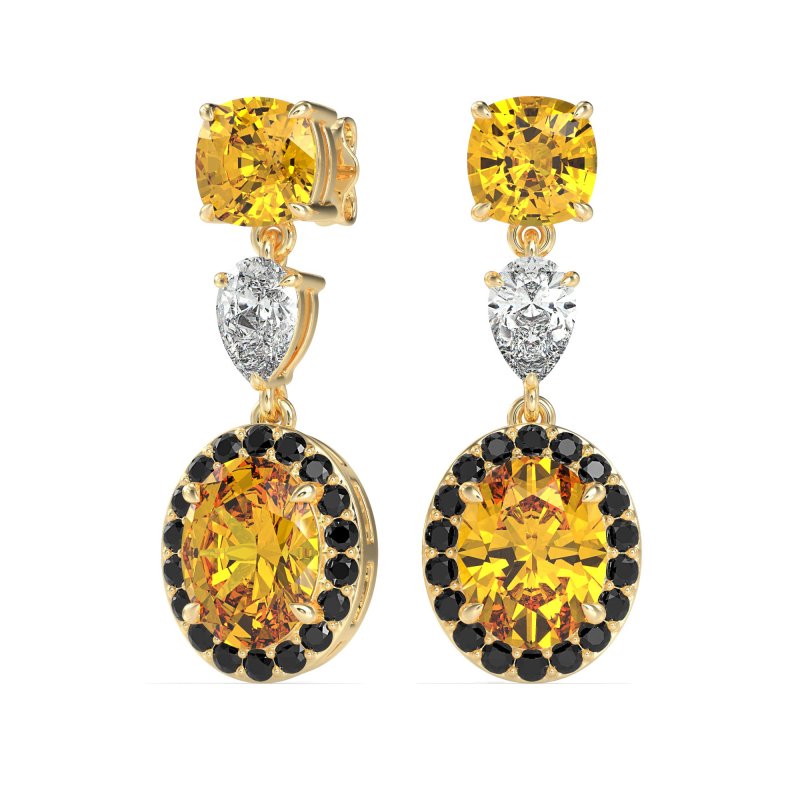 Three-Stone Dangle Halo Earrings