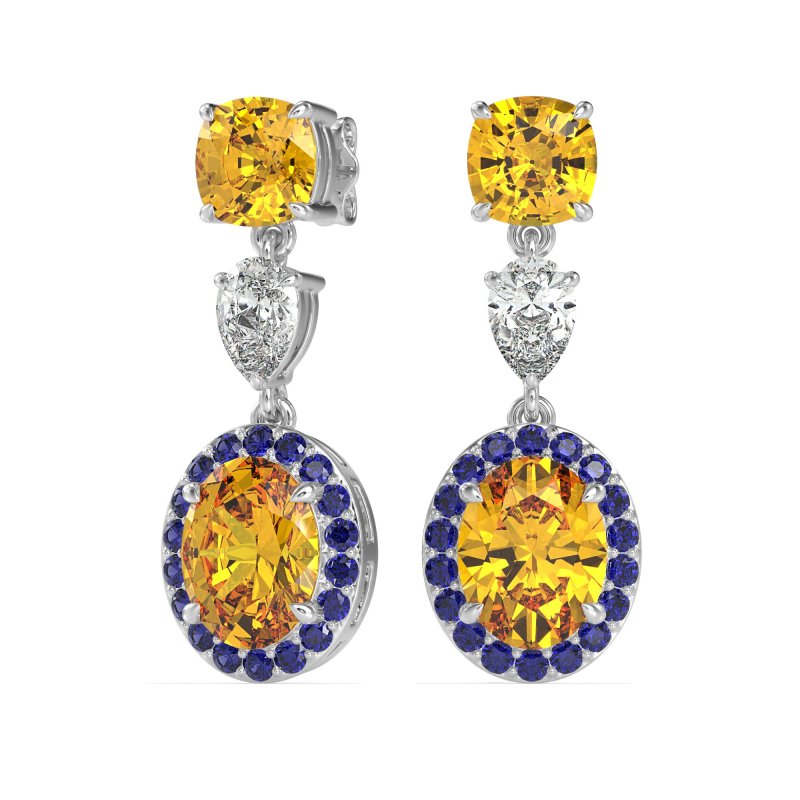 Three-Stone Dangle Halo Earrings