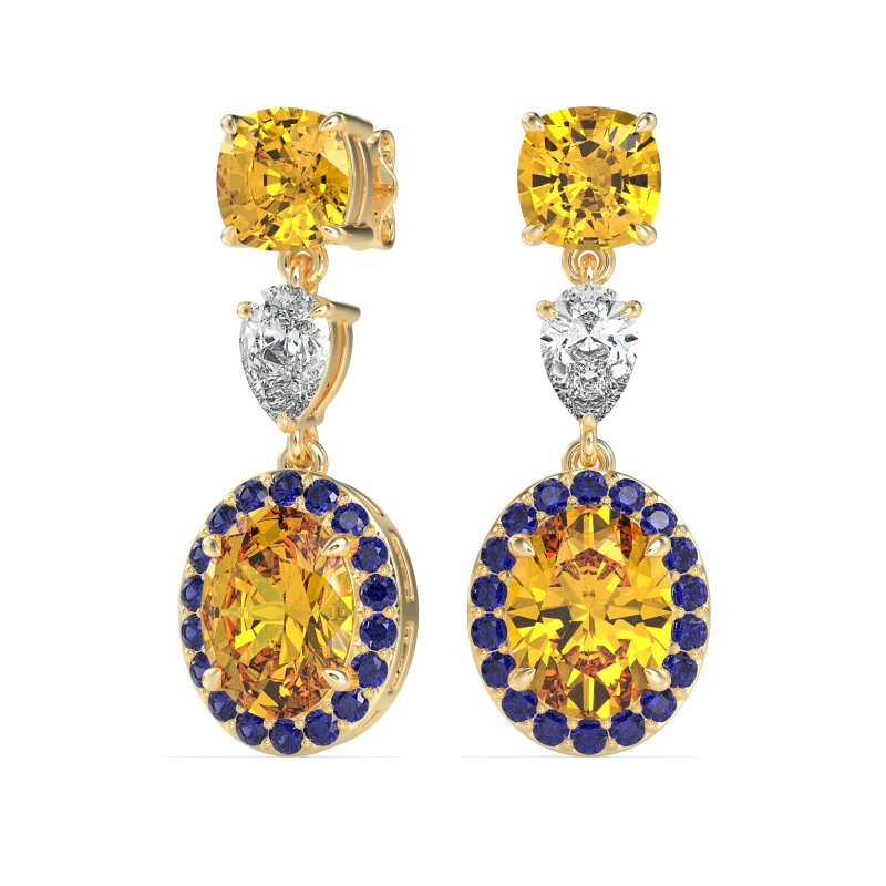 Three-Stone Dangle Halo Earrings