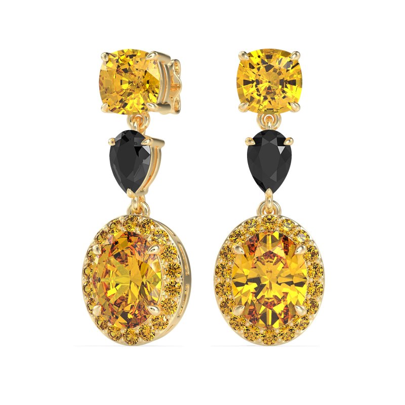 Three-Stone Dangle Halo Earrings