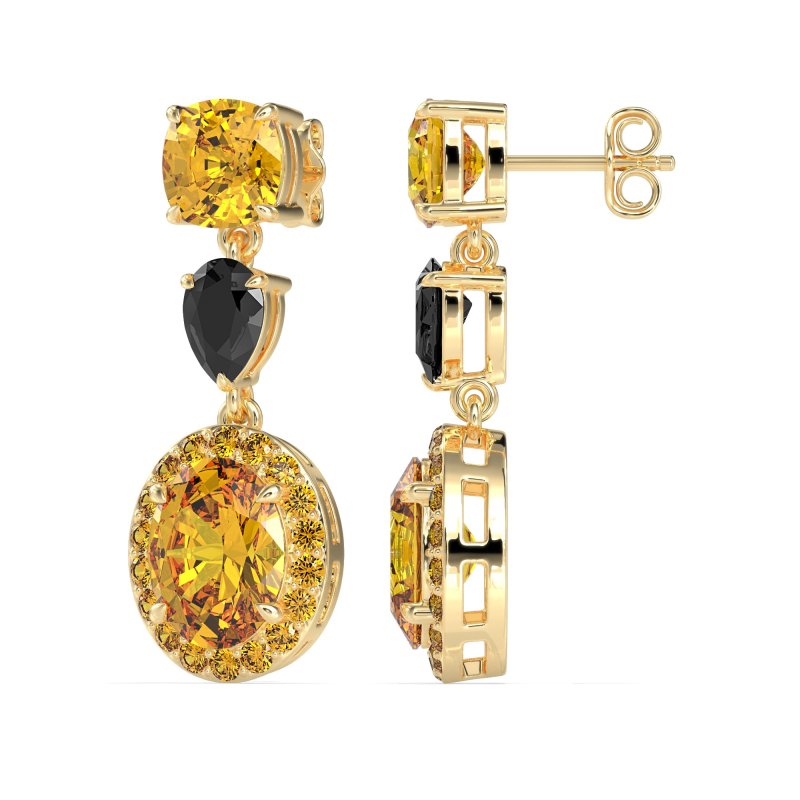 Three-Stone Dangle Halo Earrings