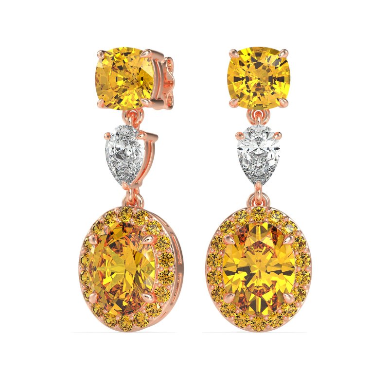 Three-Stone Dangle Halo Earrings