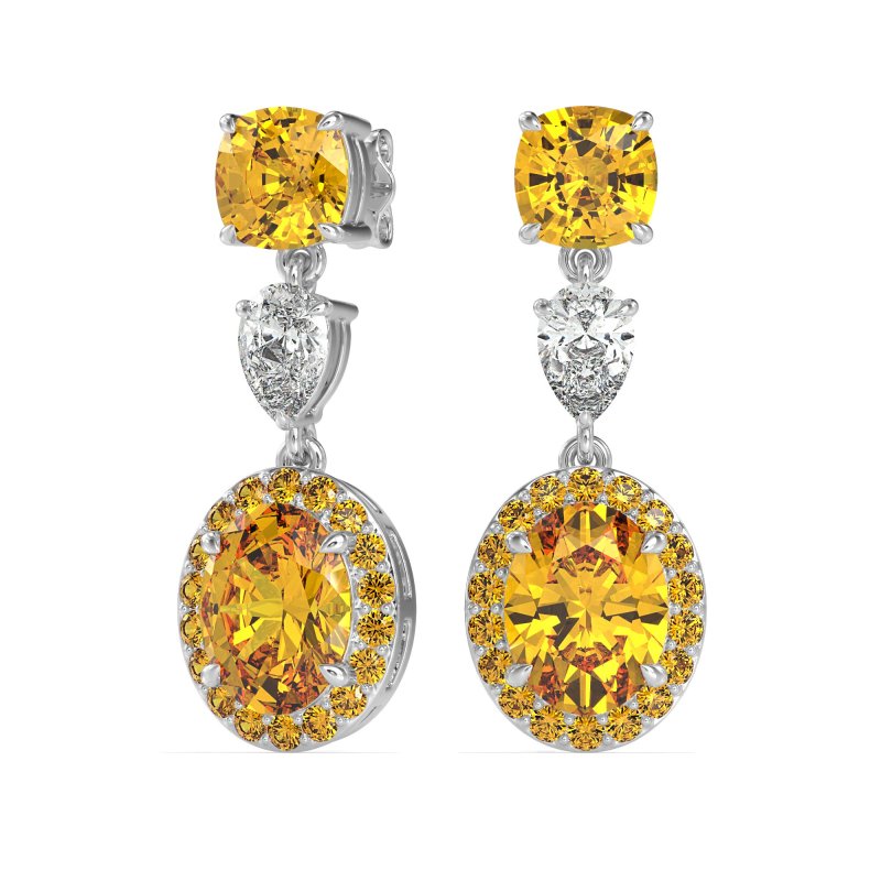 Three-Stone Dangle Halo Earrings