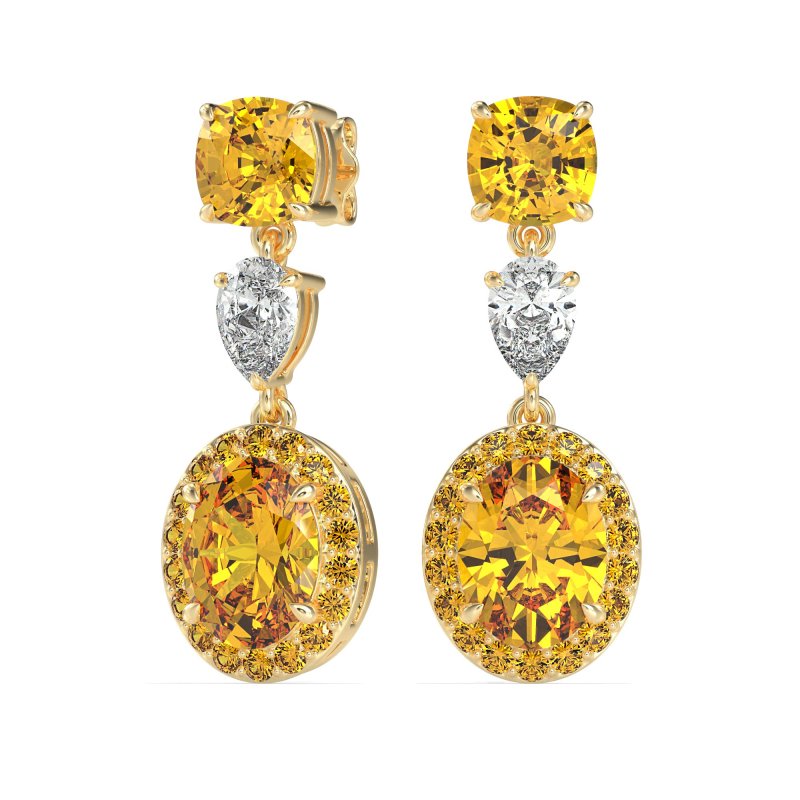 Three-Stone Dangle Halo Earrings