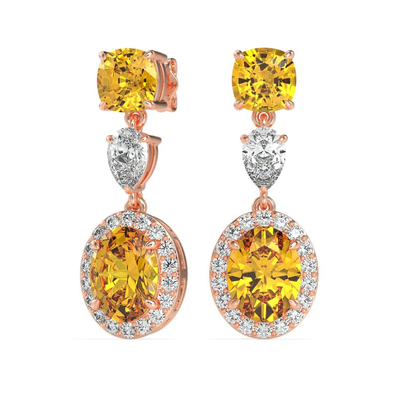 Three-Stone Dangle Halo Earrings