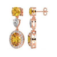 Three-Stone Dangle Halo Earrings