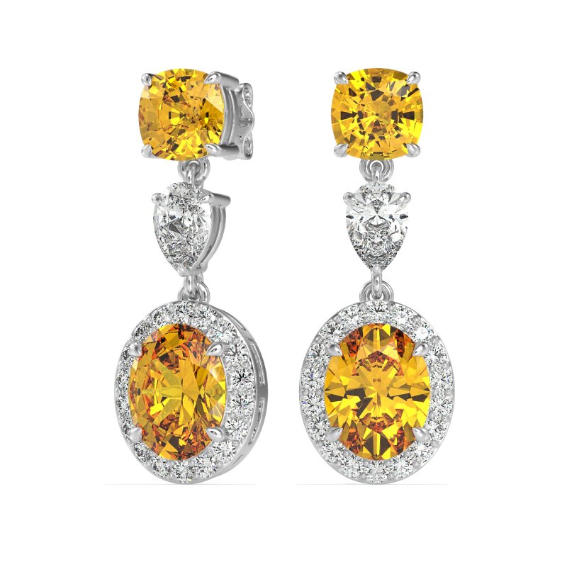 Three-Stone Dangle Halo Earrings