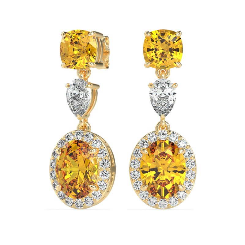 Three-Stone Dangle Halo Earrings