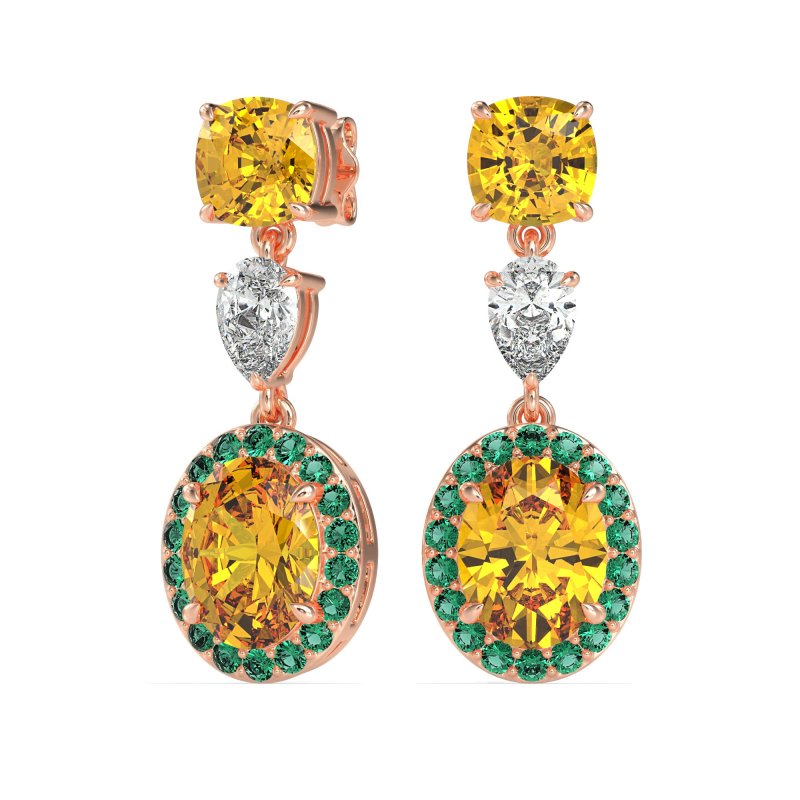 Three-Stone Dangle Halo Earrings