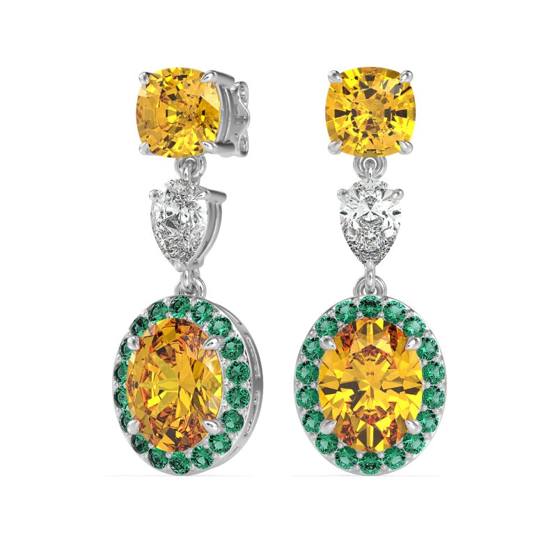 Three-Stone Dangle Halo Earrings
