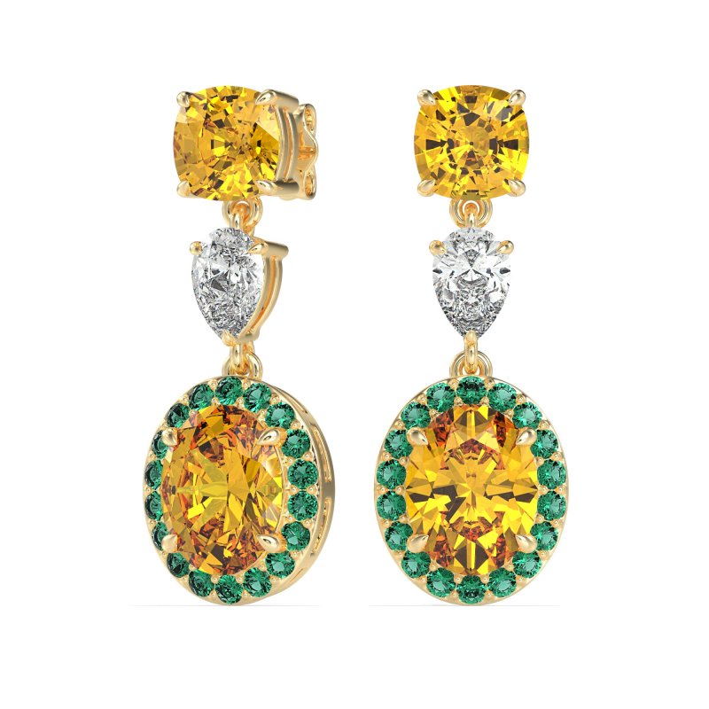 Three-Stone Dangle Halo Earrings