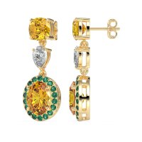 Three-Stone Dangle Halo Earrings