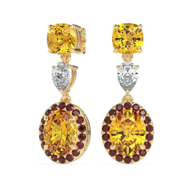 Three-Stone Dangle Halo Earrings