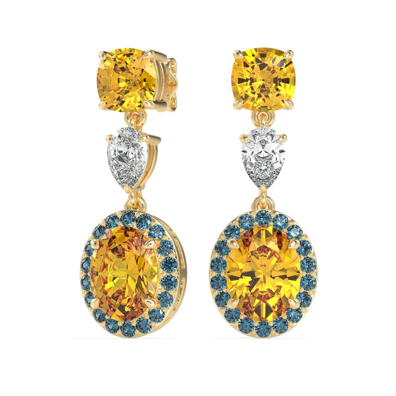 Three-Stone Dangle Halo Earrings