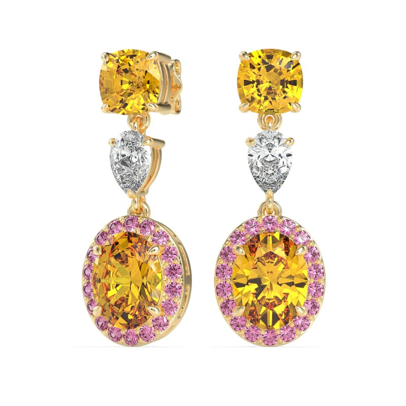 Three-Stone Dangle Halo Earrings