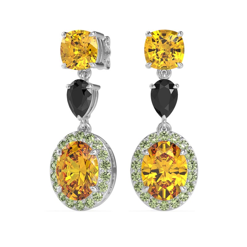 Three-Stone Dangle Halo Earrings