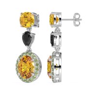 Three-Stone Dangle Halo Earrings