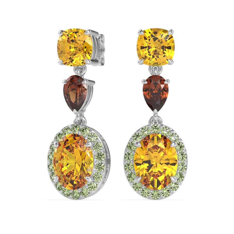 Three-Stone Dangle Halo Earrings
