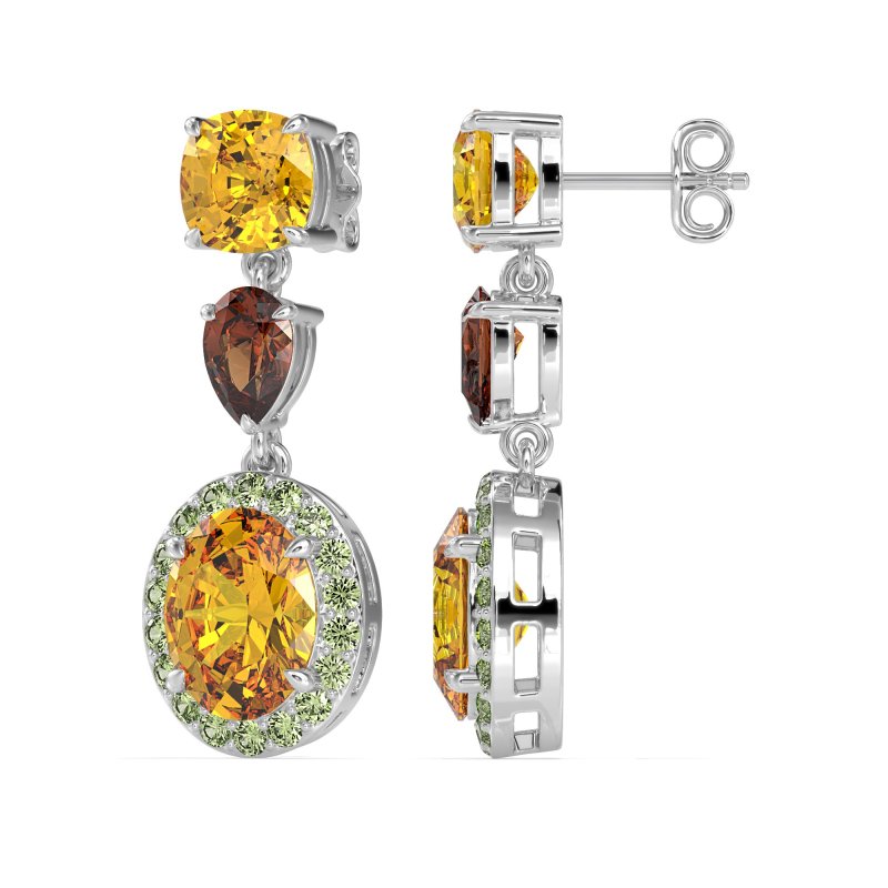 Three-Stone Dangle Halo Earrings