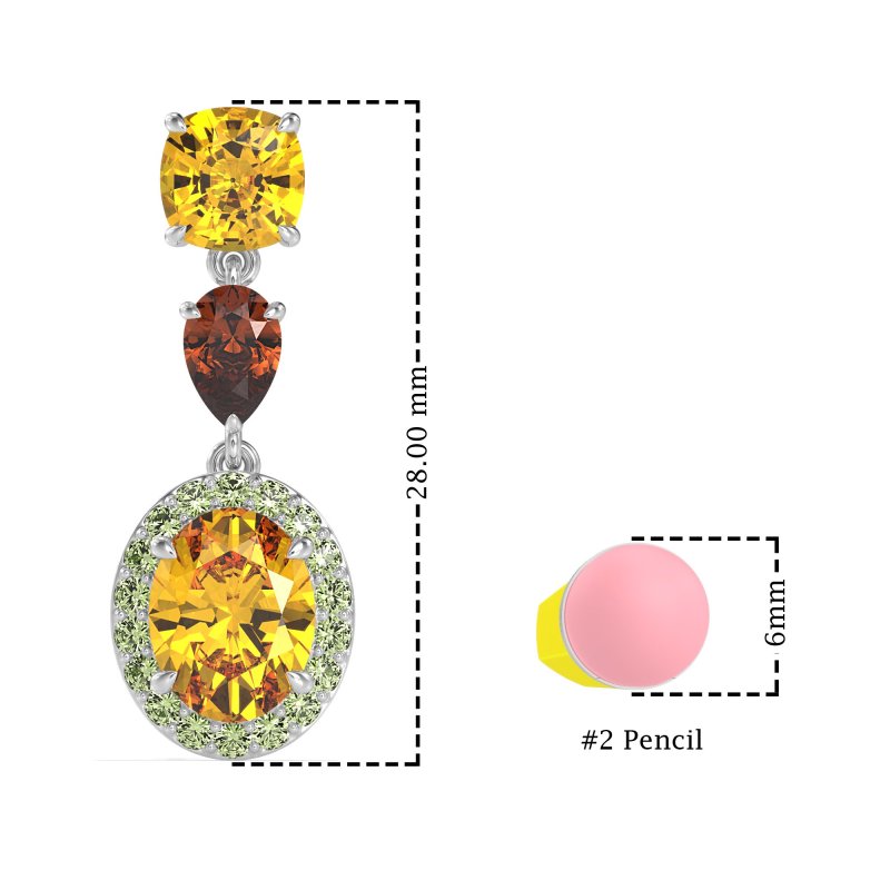 Three-Stone Dangle Halo Earrings