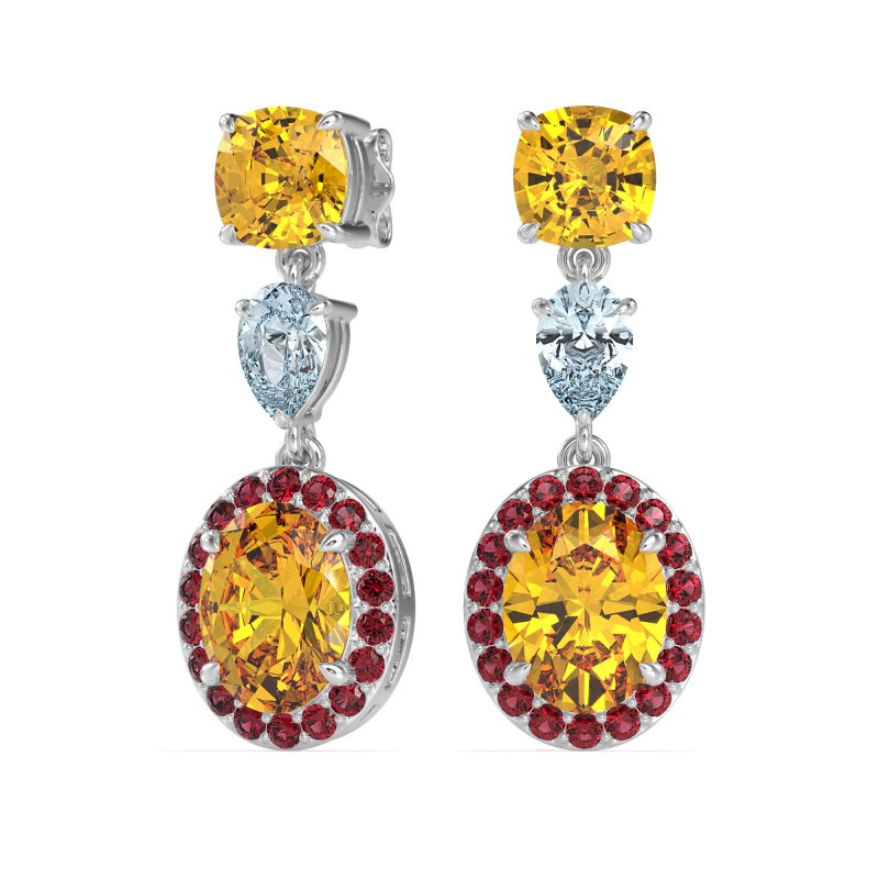 Three-Stone Dangle Halo Earrings