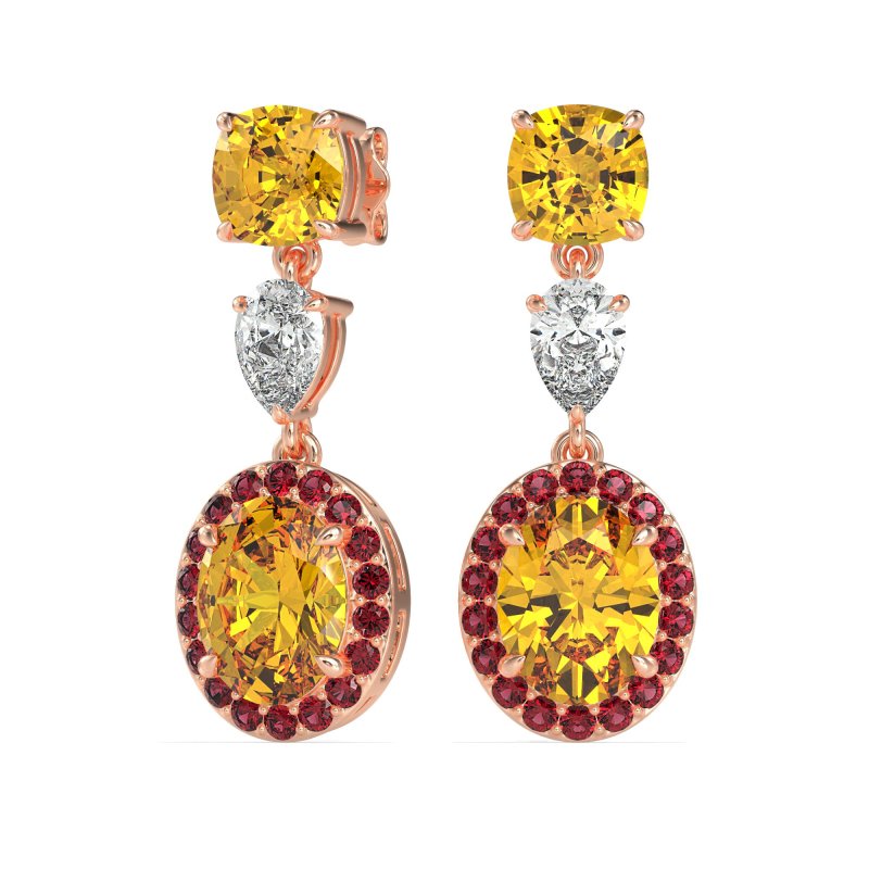 Three-Stone Dangle Halo Earrings