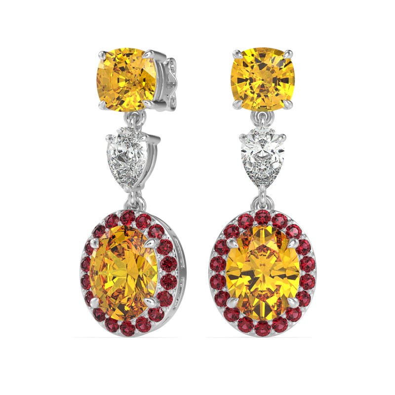 Three-Stone Dangle Halo Earrings