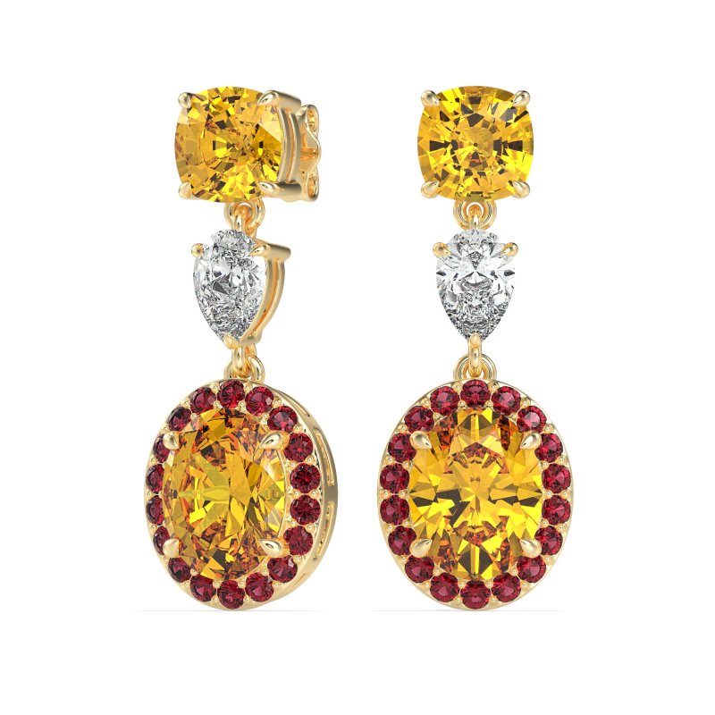 Three-Stone Dangle Halo Earrings