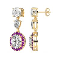 Three-Stone Dangle Halo Earrings