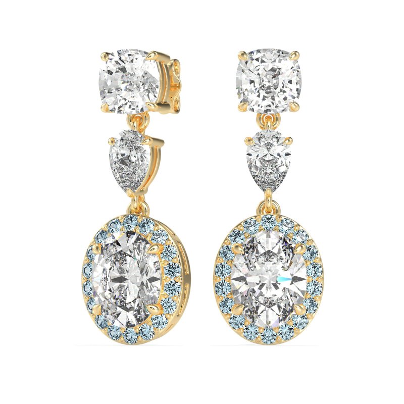 Three-Stone Dangle Halo Earrings
