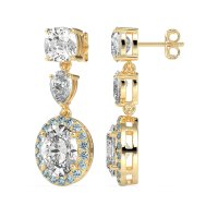 Three-Stone Dangle Halo Earrings