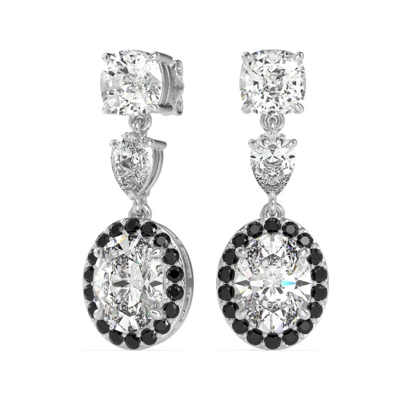 Three-Stone Dangle Halo Earrings