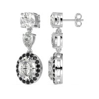 Three-Stone Dangle Halo Earrings