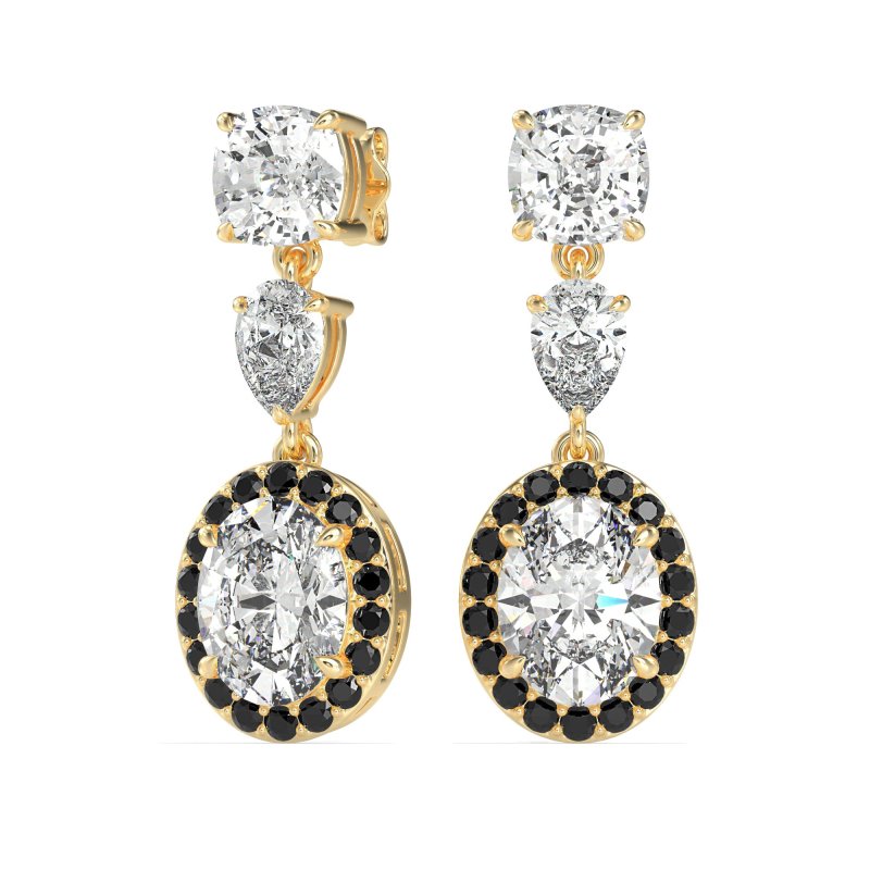 Three-Stone Dangle Halo Earrings