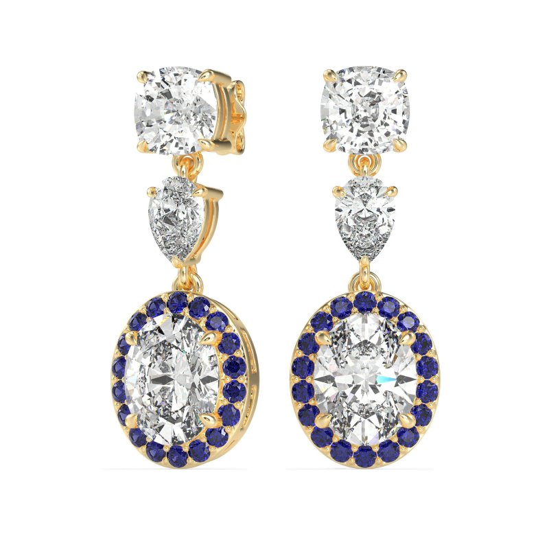 Three-Stone Dangle Halo Earrings