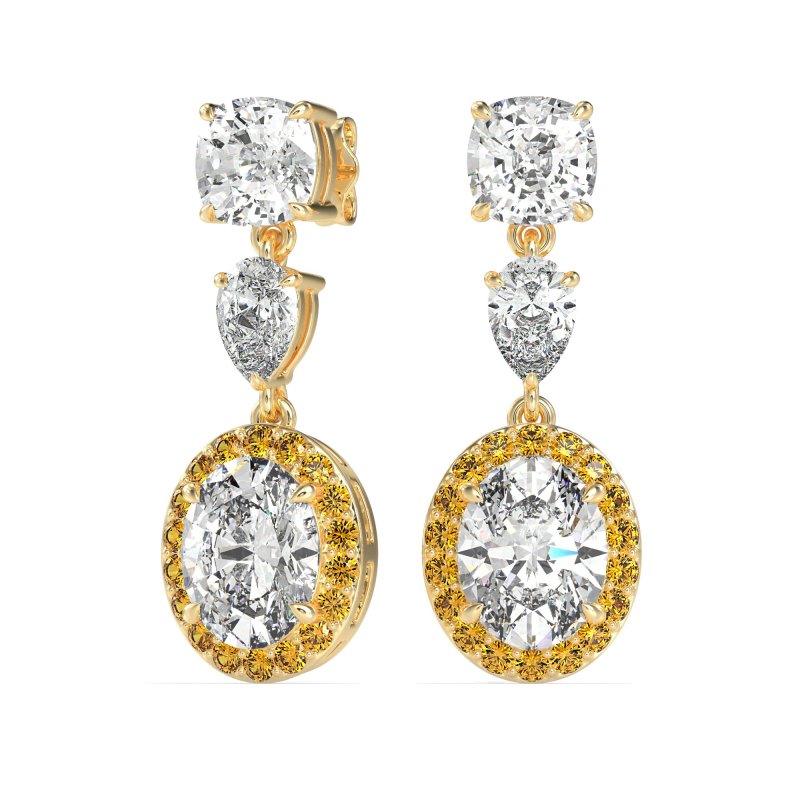 Three-Stone Dangle Halo Earrings