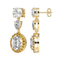 Three-Stone Dangle Halo Earrings