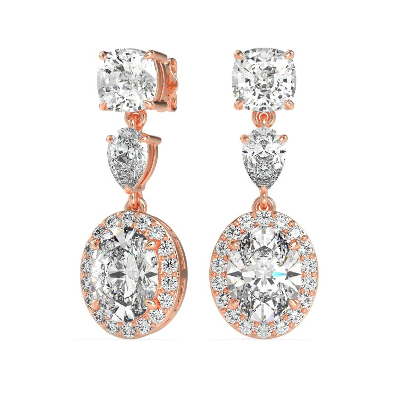 Three-Stone Dangle Halo Earrings