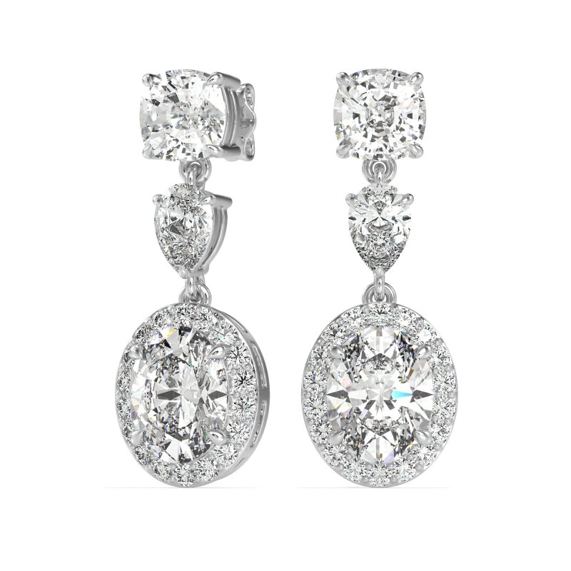 Three-Stone Dangle Halo Earrings